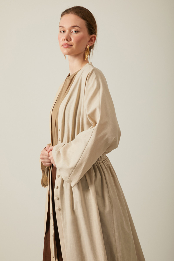 V Neck Abaya Stone - 5