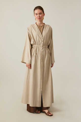 V Neck Abaya Stone - 2