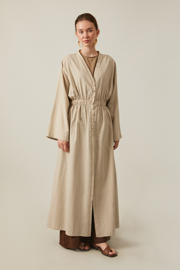 V Neck Abaya Stone - 2
