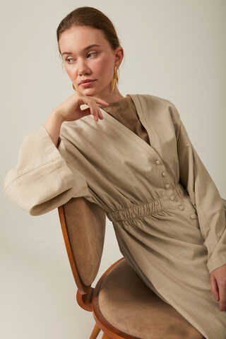 V Neck Abaya Stone - 4