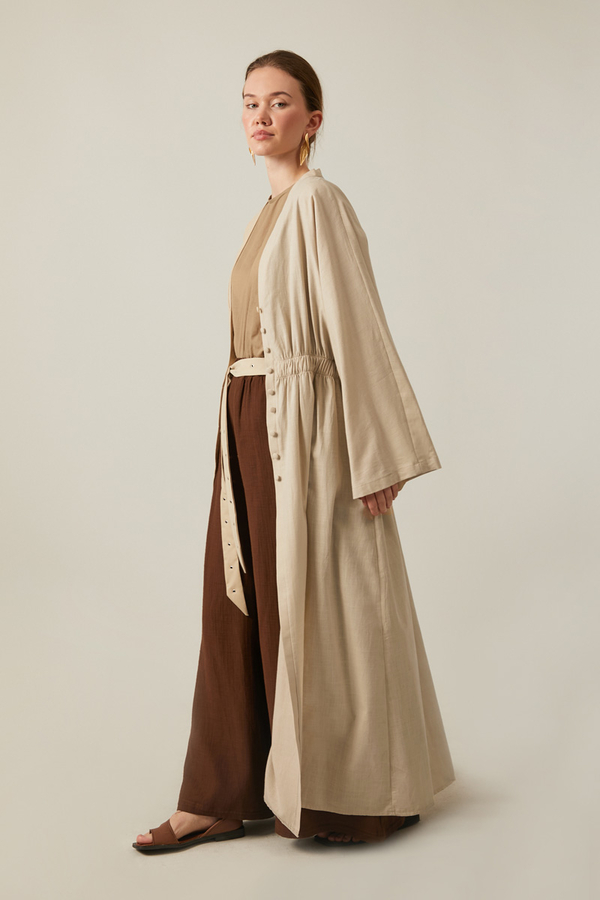 V Neck Abaya Stone - 8