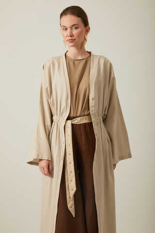 V Neck Abaya Stone - 9