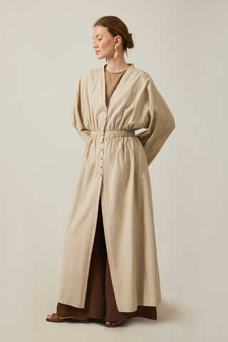 V Neck Abaya Stone - 10