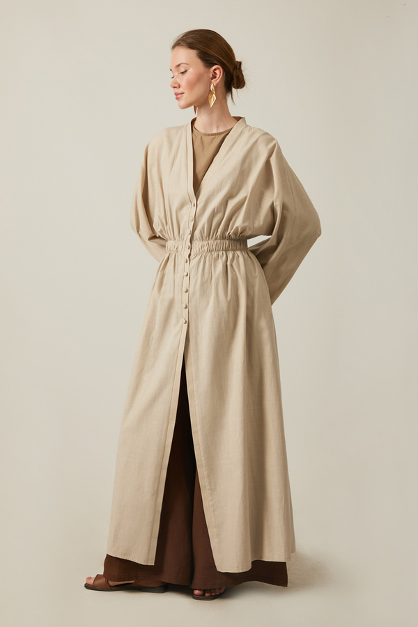 V Neck Abaya Stone - 10
