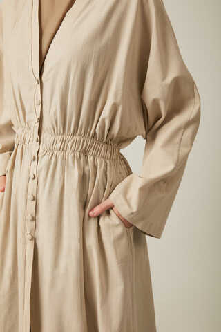 V Neck Abaya Stone - 11