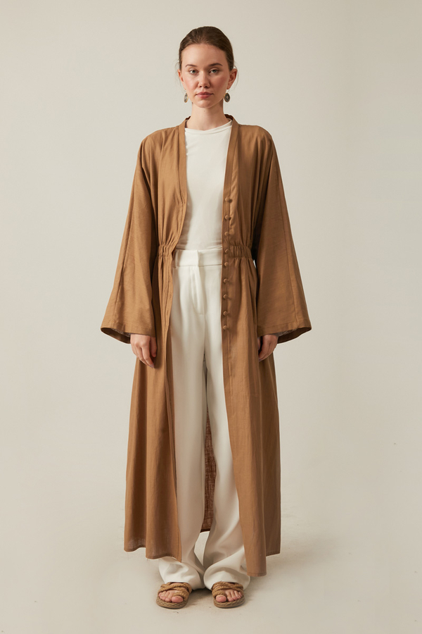 V Neck Abaya Tan - 7