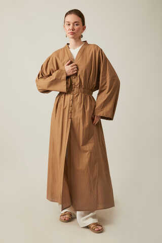 V Neck Abaya Tan - 16