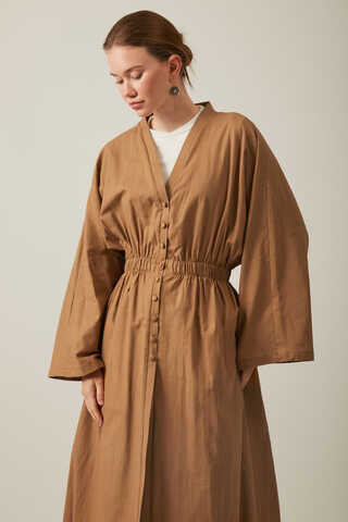 V Neck Abaya Tan - 11