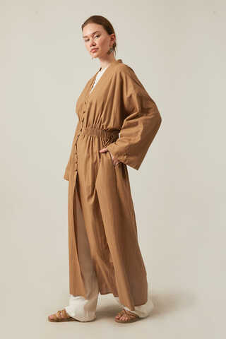 V Neck Abaya Tan - 17