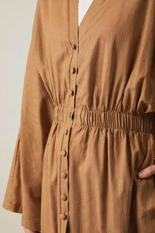 V Neck Abaya Tan - 9