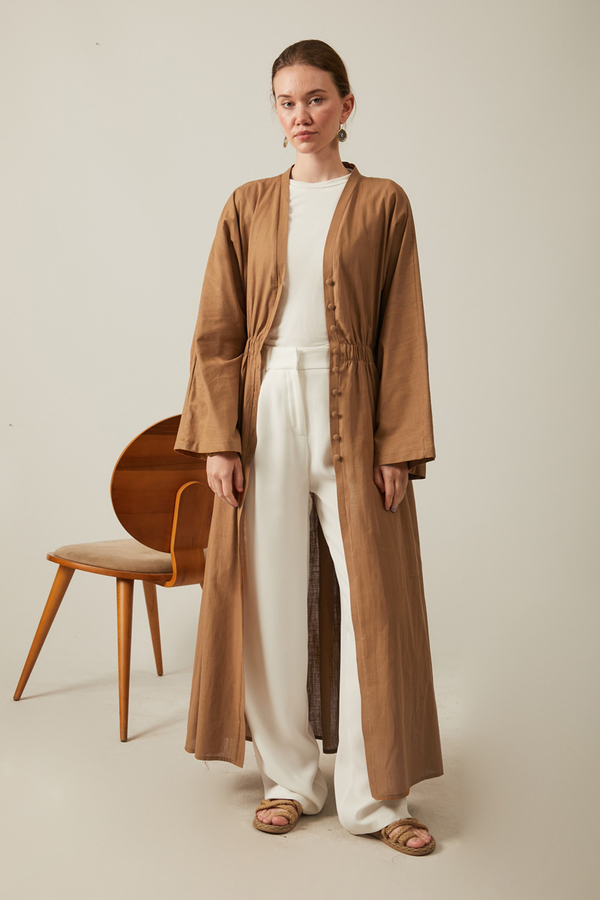 V Neck Abaya Tan - 4