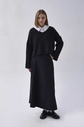 V Neck Crop Knit Sweater Black - 5