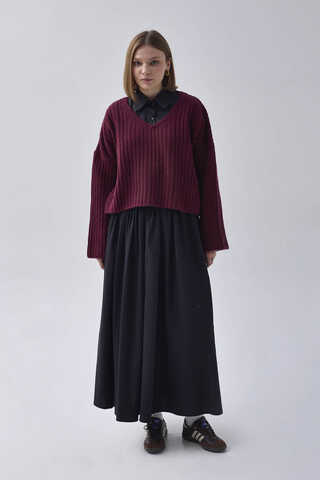 V Neck Crop Knit Sweater Cherry - 5