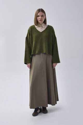 V Neck Crop Knit Sweater Khaki