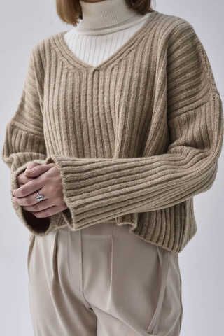 V Neck Crop Knit Sweater Mink - 7