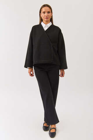 V Neck Double Breasted Jacket Black - 1