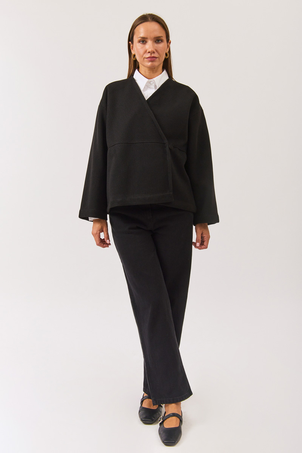 V Neck Double Breasted Jacket Black 