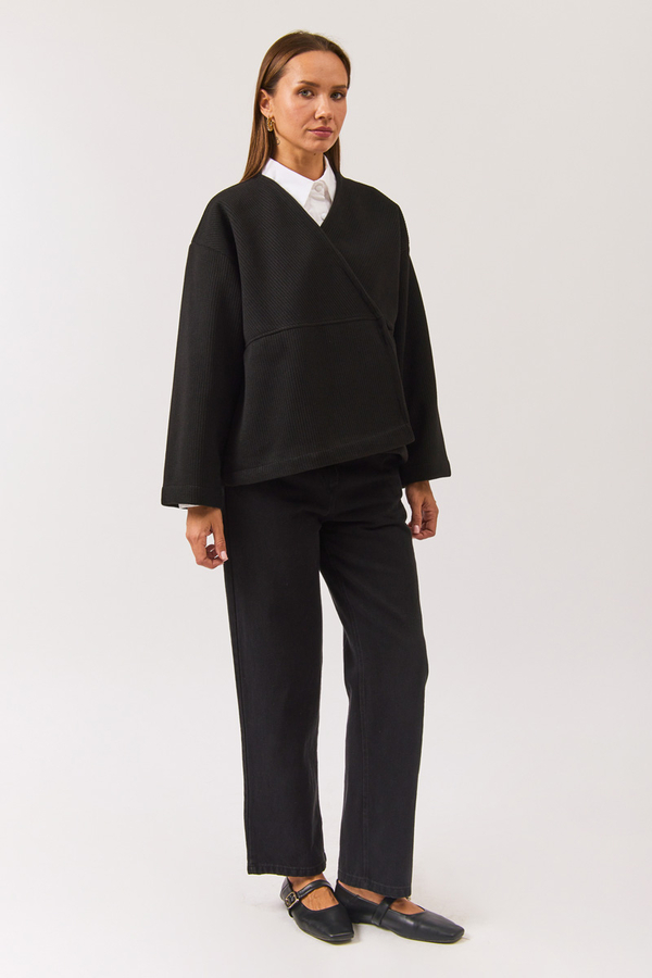 V Neck Double Breasted Jacket Black - 2