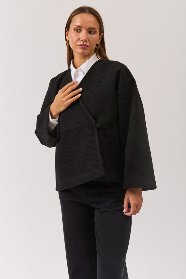V Neck Double Breasted Jacket Black - 3