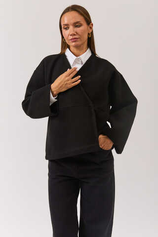 V Neck Double Breasted Jacket Black - 4