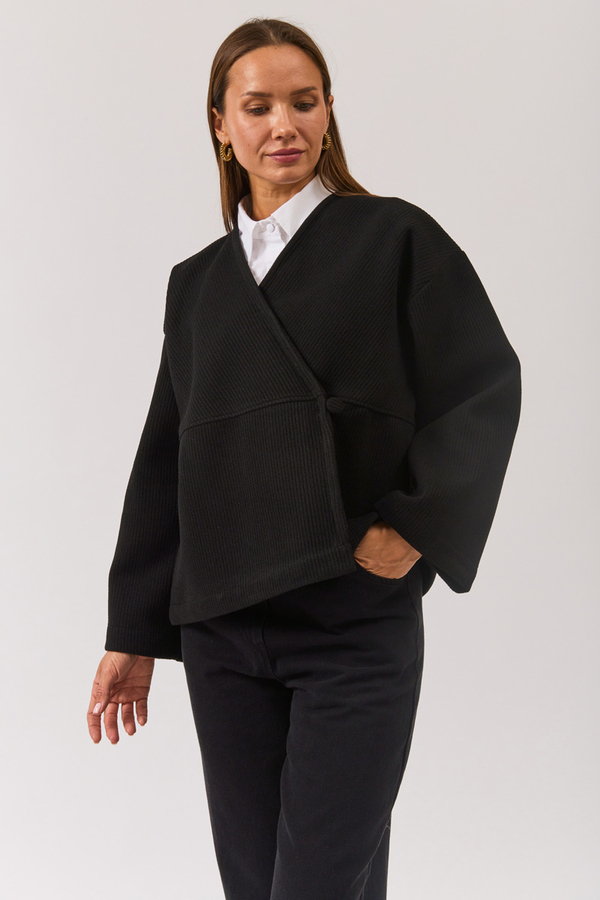 V Neck Double Breasted Jacket Black - 6