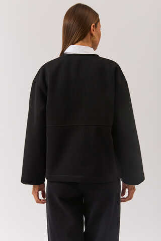 V Neck Double Breasted Jacket Black - 7