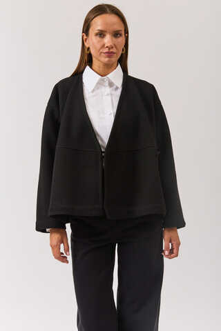 V Neck Double Breasted Jacket Black - 8