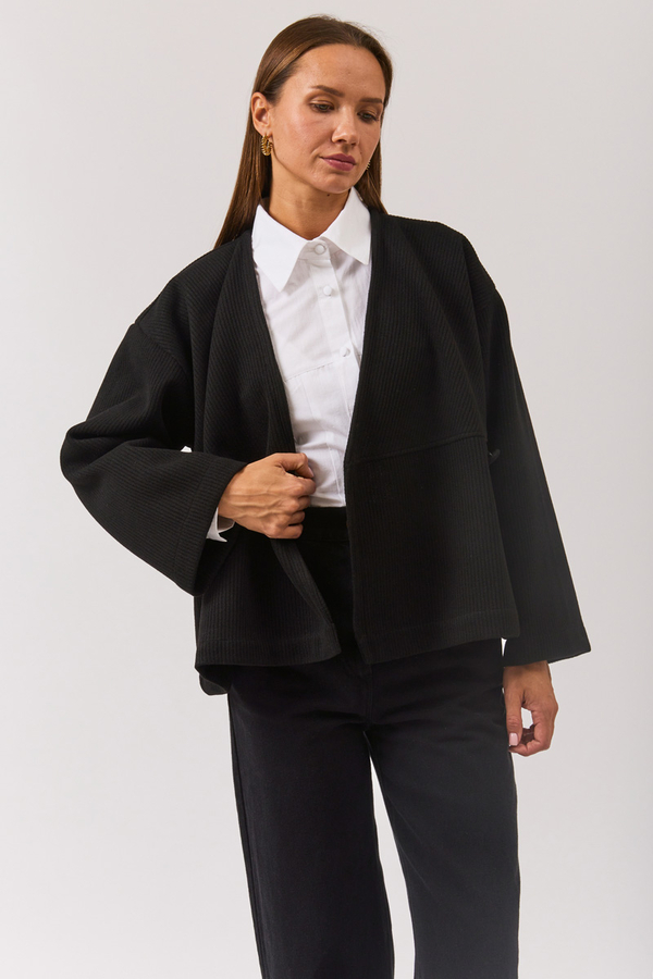 V Neck Double Breasted Jacket Black - 9