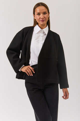 V Neck Double Breasted Jacket Black - 10