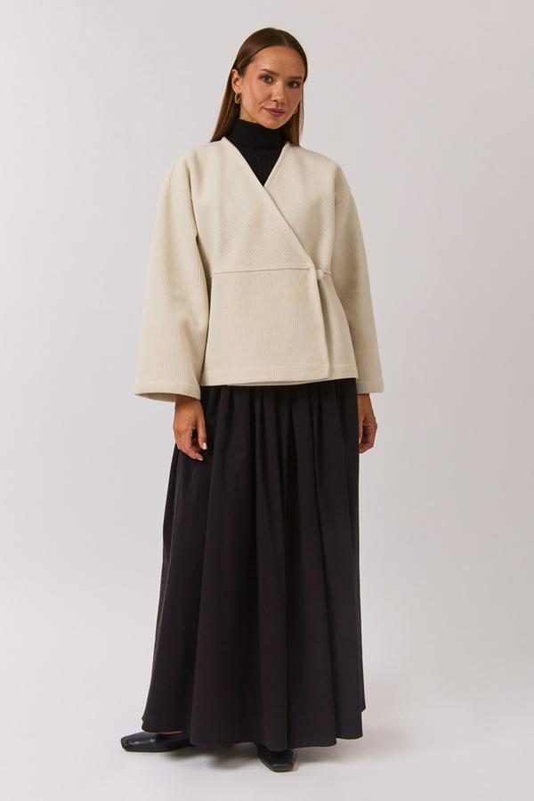 V Neck Double Breasted Jacket Ecru - 1