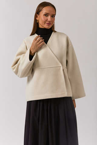 V Neck Double Breasted Jacket Ecru - 3