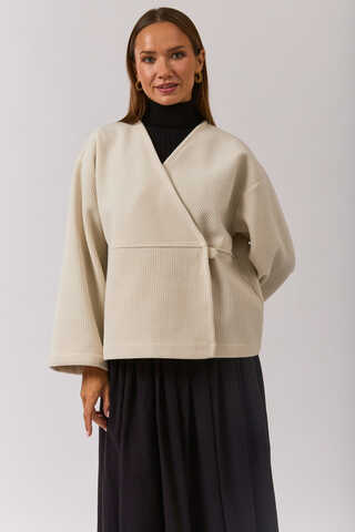 V Neck Double Breasted Jacket Ecru - 5