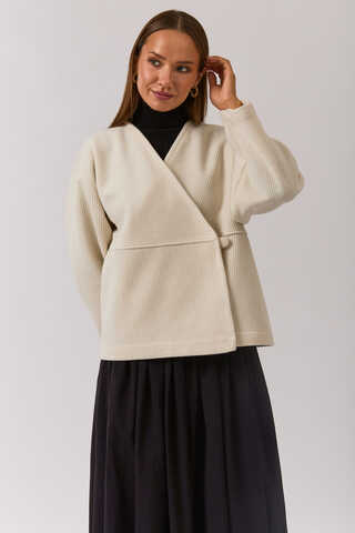 V Neck Double Breasted Jacket Ecru - 6