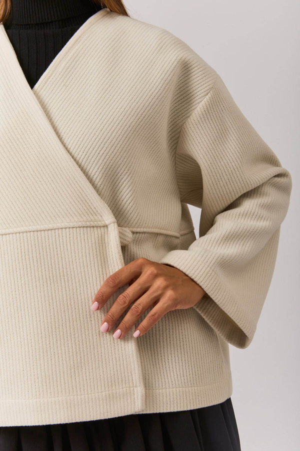 V Neck Double Breasted Jacket Ecru - 8