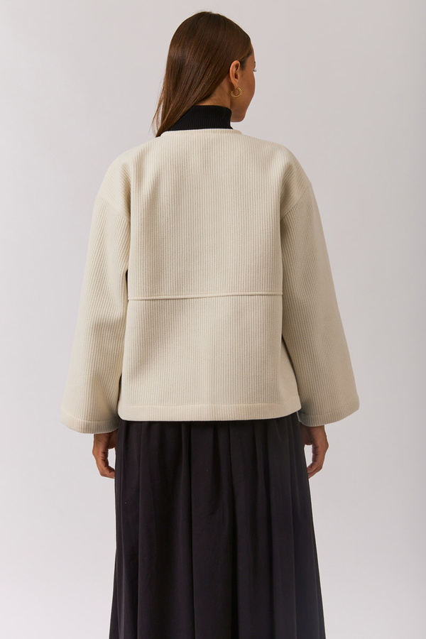 V Neck Double Breasted Jacket Ecru - 9