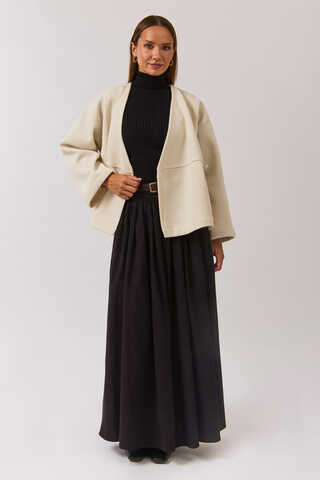 V Neck Double Breasted Jacket Ecru - 10