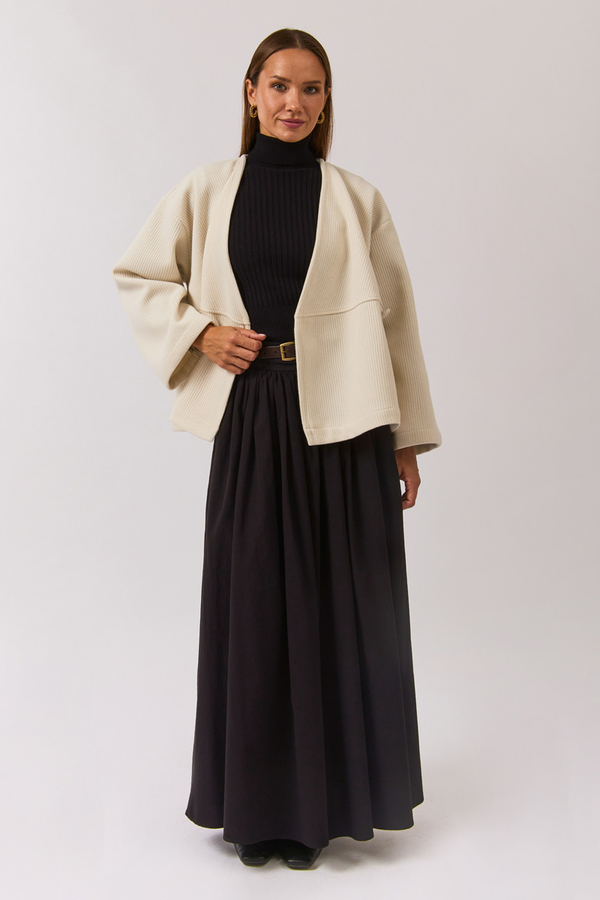 V Neck Double Breasted Jacket Ecru - 10