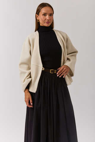 V Neck Double Breasted Jacket Ecru - 2