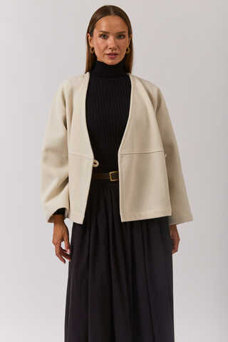 V Neck Double Breasted Jacket Ecru - 4