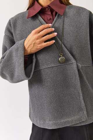 V Neck Double Breasted Jacket Grey - 8