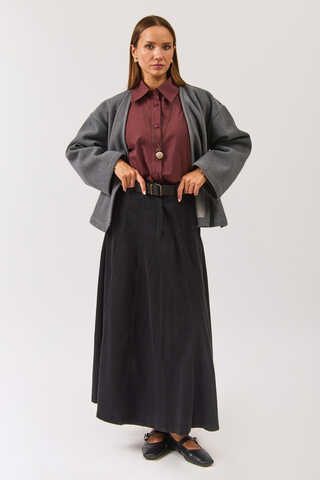 V Neck Double Breasted Jacket Grey - 9