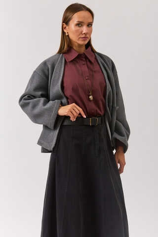 V Neck Double Breasted Jacket Grey - 11