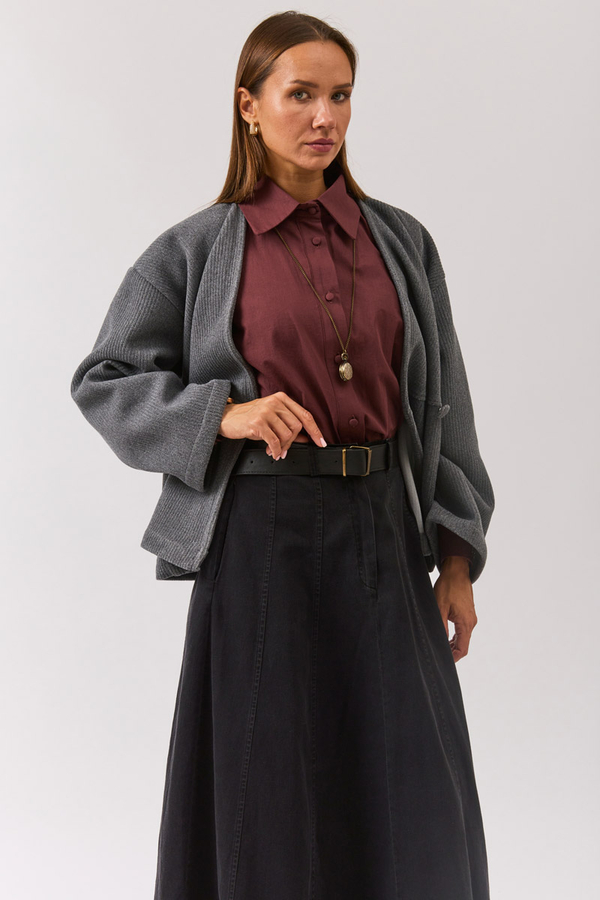 V Neck Double Breasted Jacket Grey - 11