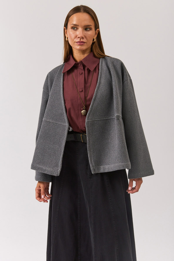 V Neck Double Breasted Jacket Grey - 12