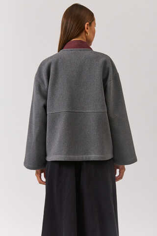 V Neck Double Breasted Jacket Grey - 15