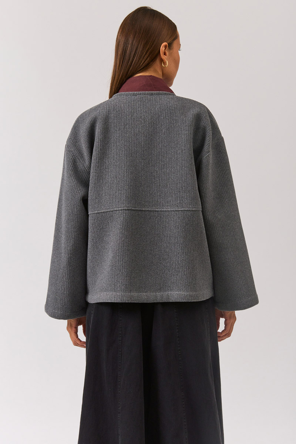 V Neck Double Breasted Jacket Grey - 15