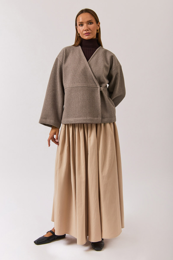 V Neck Double Breasted Jacket Mink - 7