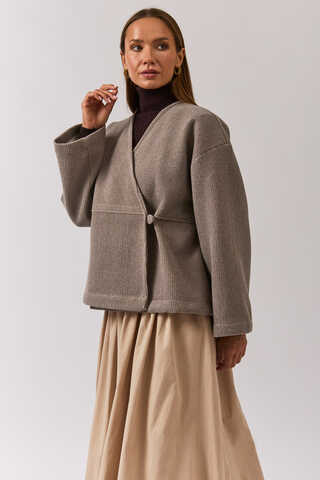 V Neck Double Breasted Jacket Mink - 8