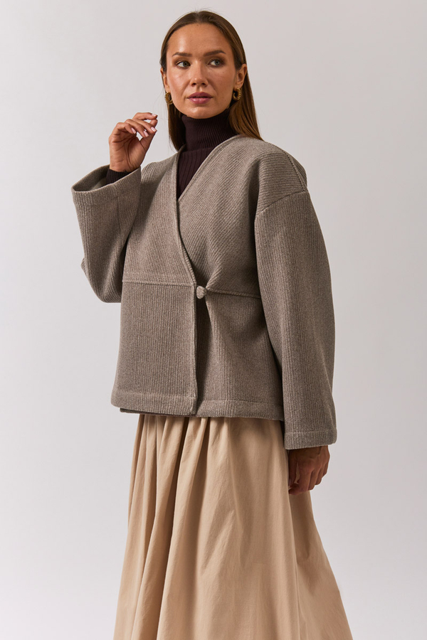 V Neck Double Breasted Jacket Mink - 8