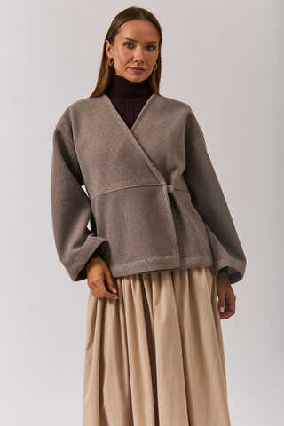 V Neck Double Breasted Jacket Mink - 9